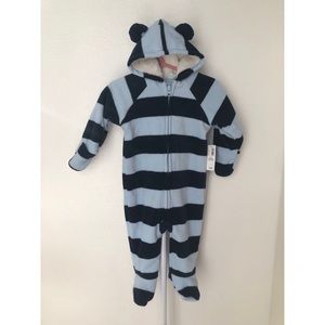 Old Navy Hooded Blue Striped Footie 6-12m